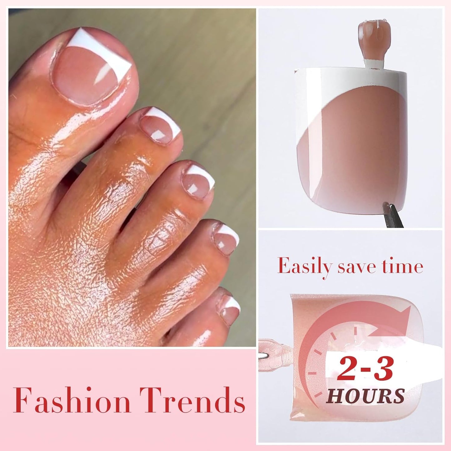 150pc White French Tips Press on Toenails Women Fake Toenail Kit