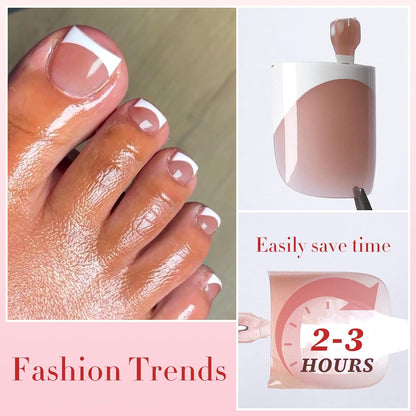 150pc White French Tips Press on Toenails Women Fake Toenail Kit