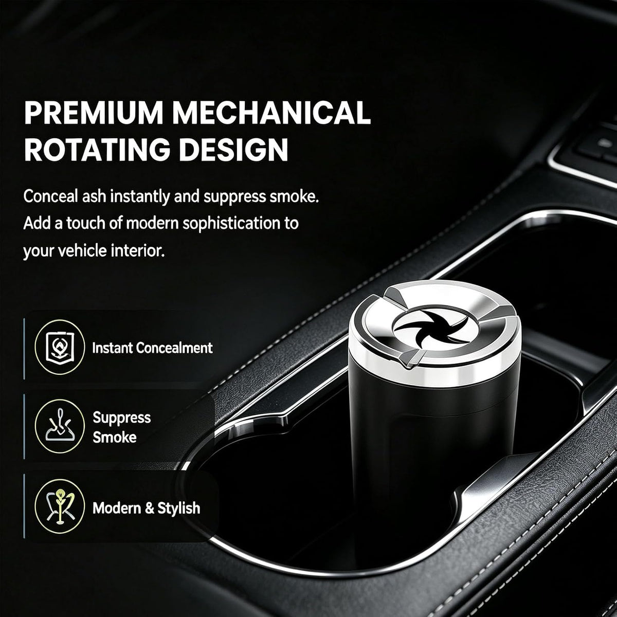Rotating Car Ashtray With Ceramic Inner Liner, Automotive Ash Holder With Fireproof Core