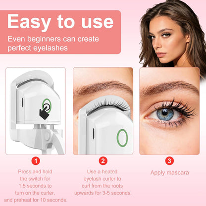 Heated Eyelash Curler - 2-Level Temperature Adjustment, 8-Second Quick Heating