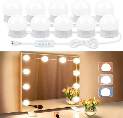 LED Vanity Lights For Mirror, Vanity Lights Stick on with 10 Dimmable Bulbs