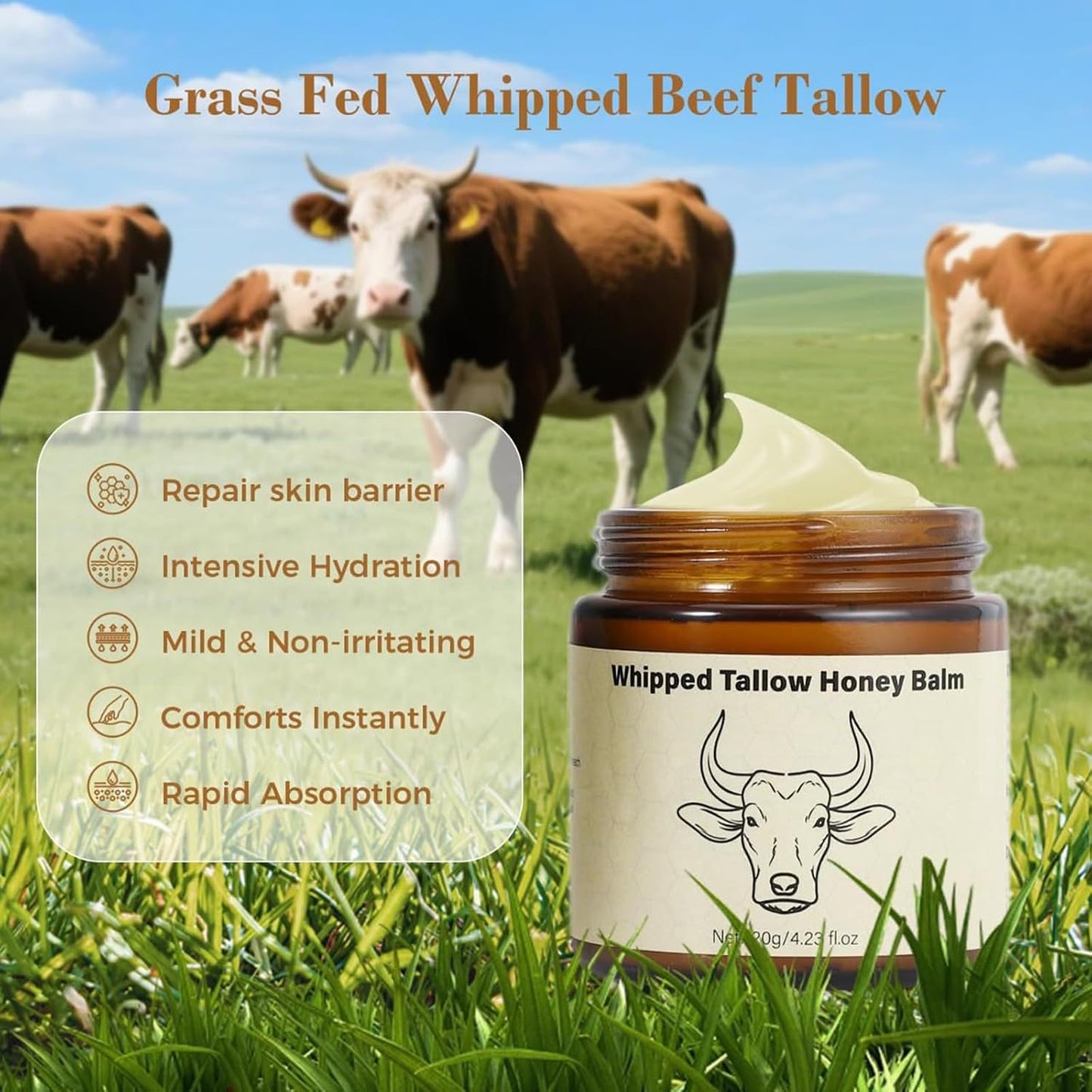Whipped Tallow Honey Lip Balm, Tallow Honey Body Balm