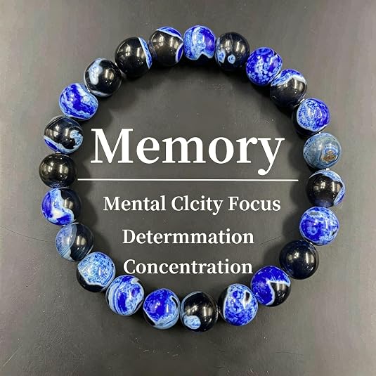 Blue Fire Agate Energy Bracelet, Handmade Marbled Crystal for Clarity & Focus, Stretch Meditation Jewelry