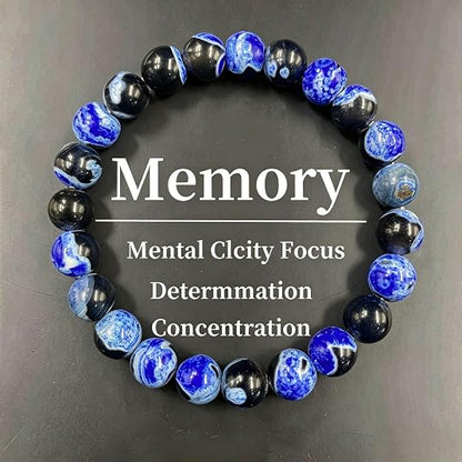 Blue Fire Agate Energy Bracelet, Handmade Marbled Crystal for Clarity & Focus, Stretch Meditation Jewelry