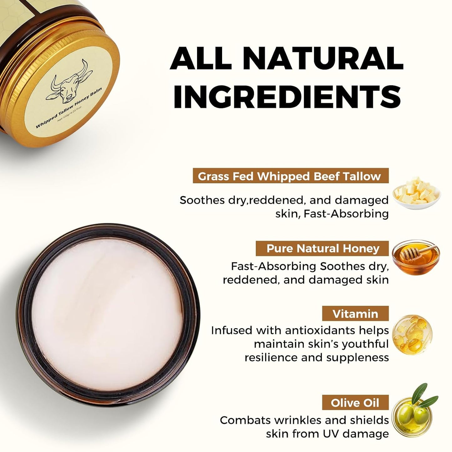 Whipped Tallow Honey Lip Balm, Tallow Honey Body Balm