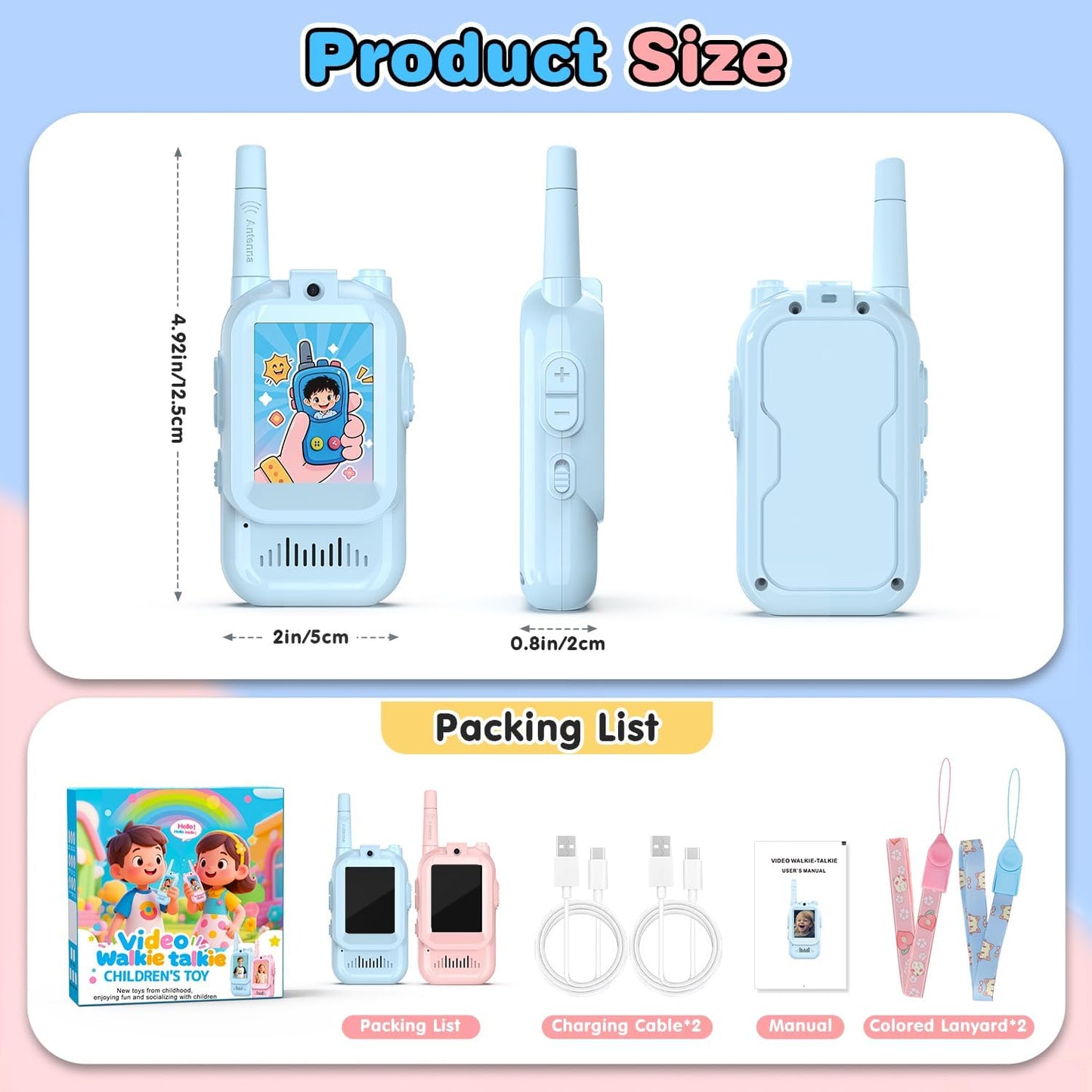 2Pack Video Walkie Talkies for Kids, Kids Walkie Talkies Video Chat / Video Calling