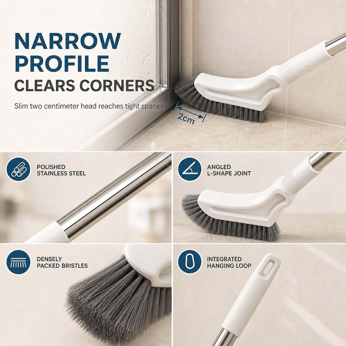 2PACK Telescopic Long Handle Crevice Cleaning Brush for Narrow Gaps