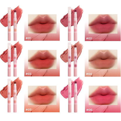 6 Pcs Red Matte Lip Gloss Sticks with Lip Brush | Matte Unique Sponge Brush Rich Color