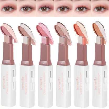 6 Pcs Shimmery Eyeshadow Stick Two Color Eye Glitter Shadow Pencils with Waterproof and Retractable