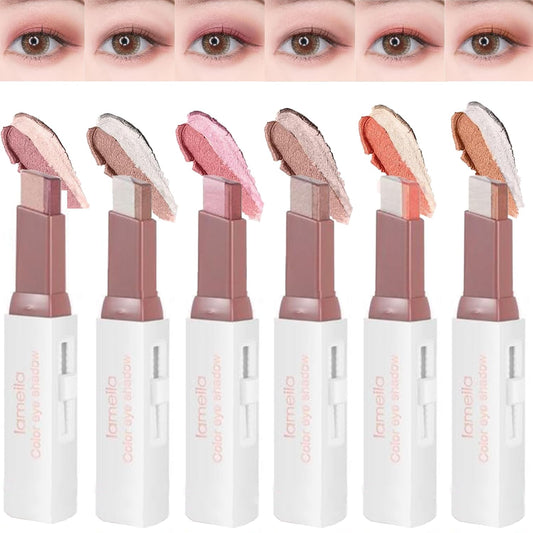 6 Pcs Shimmery Eyeshadow Stick Two Color Eye Glitter Shadow Pencils with Waterproof and Retractable