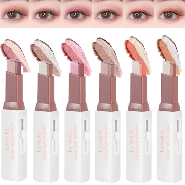 6 Pcs Shimmery Eyeshadow Stick Two Color Eye Glitter Shadow Pencils with Waterproof and Retractable