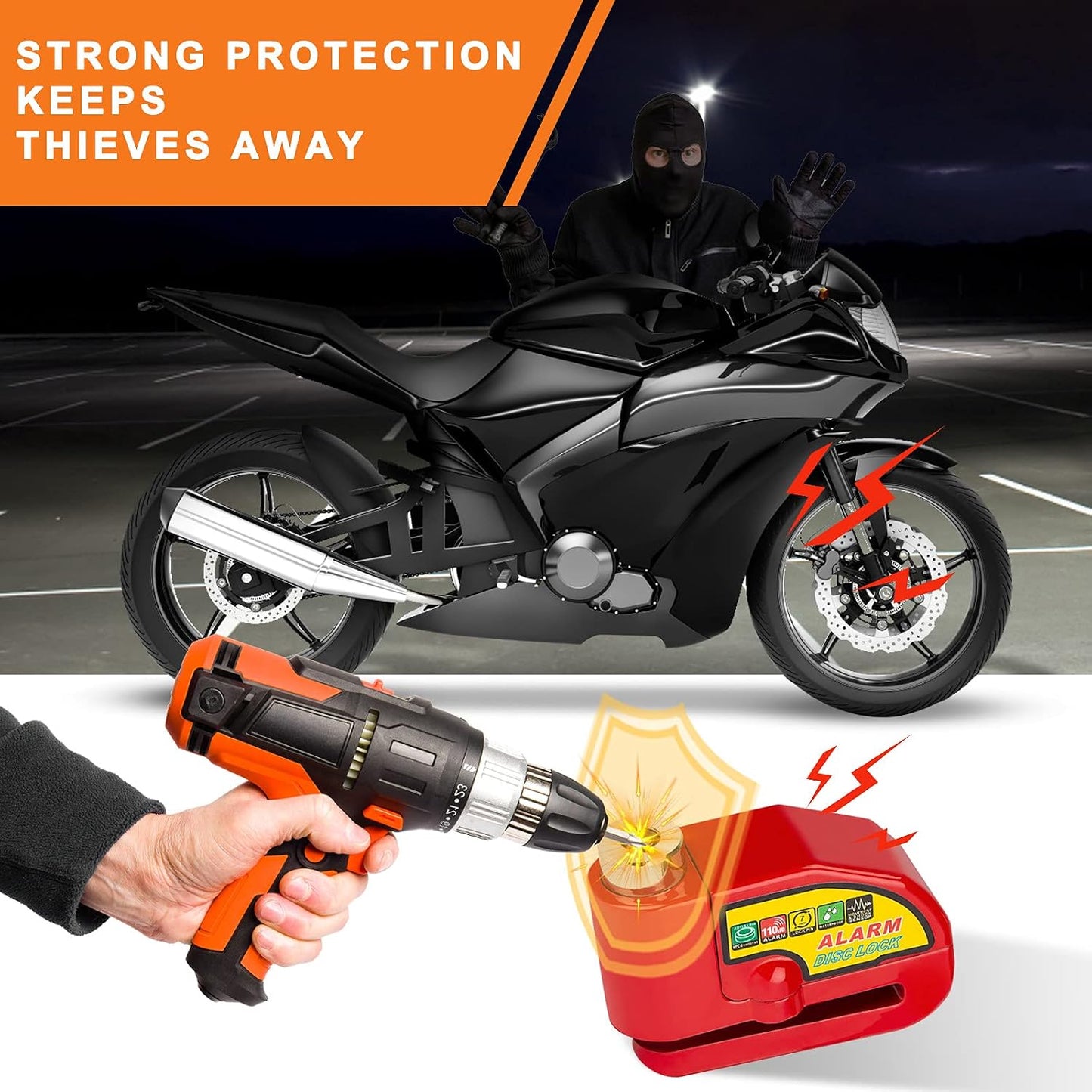 Motorcycle Alarm Disc Brake Lock, Motorcycle Locks Anti Theft Security Wheel Disc Lock