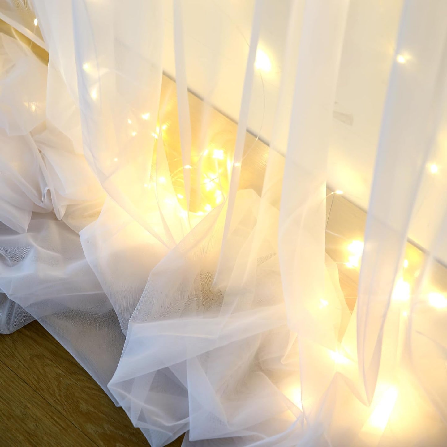 White Tulle Curtain with Lights String Backdrop for Wedding 63x118inch