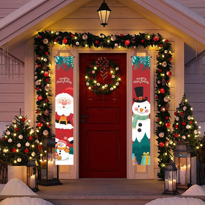 1 Set Christmas Porch Banner Set 78×12 Inch Santa and Snowman Door Banner Xmas