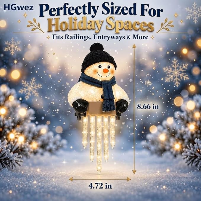 Snowman Icicle Light Decor, Outdoor Christmas LED Holiday Porch Lights