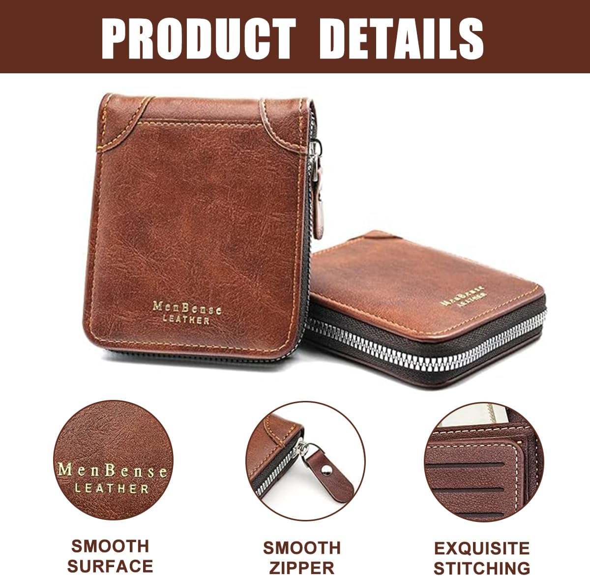 Men's Bi-fold Zip Wallet | Features 9 card slots, 2 clear ID windows, and durable stitching