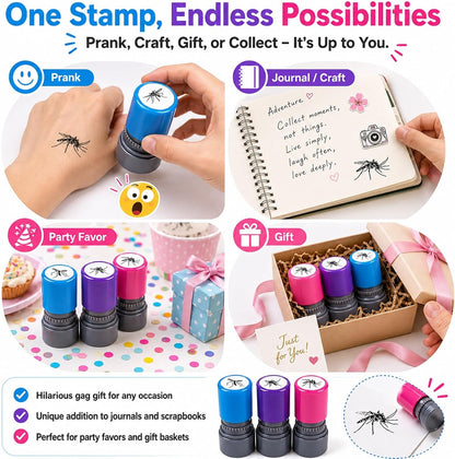 3Pcs Mosquito Stamp Prank Bug Stamps with Pre-Inked Black Ink Paint Mosquito Smack Stamp