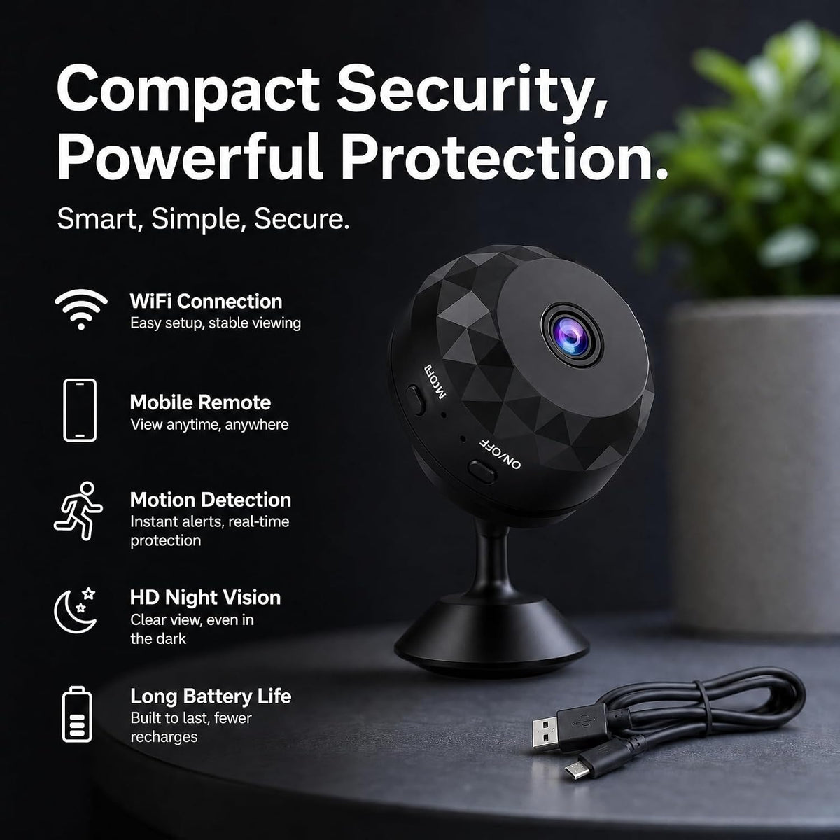 Mini Magnetic WiFi Security Camera 1080P HD with Night Vision & Motion Detection