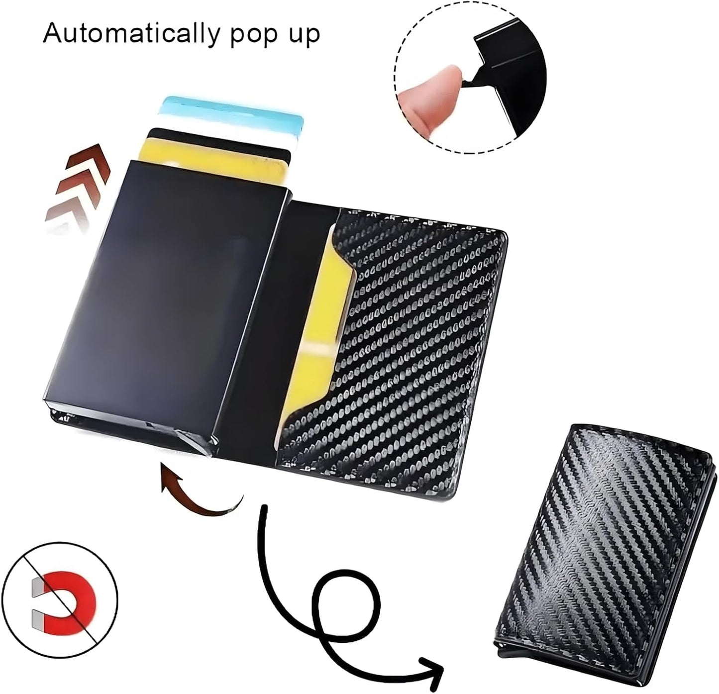 Wallet for Men, Simple Credit Card Holder, RFID Barrier, Pop-Up Business Card Box