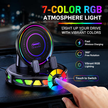 15W MagSafe Car Mount Charger with 7-Color RGB Light, Car Phone Holder for Your Car