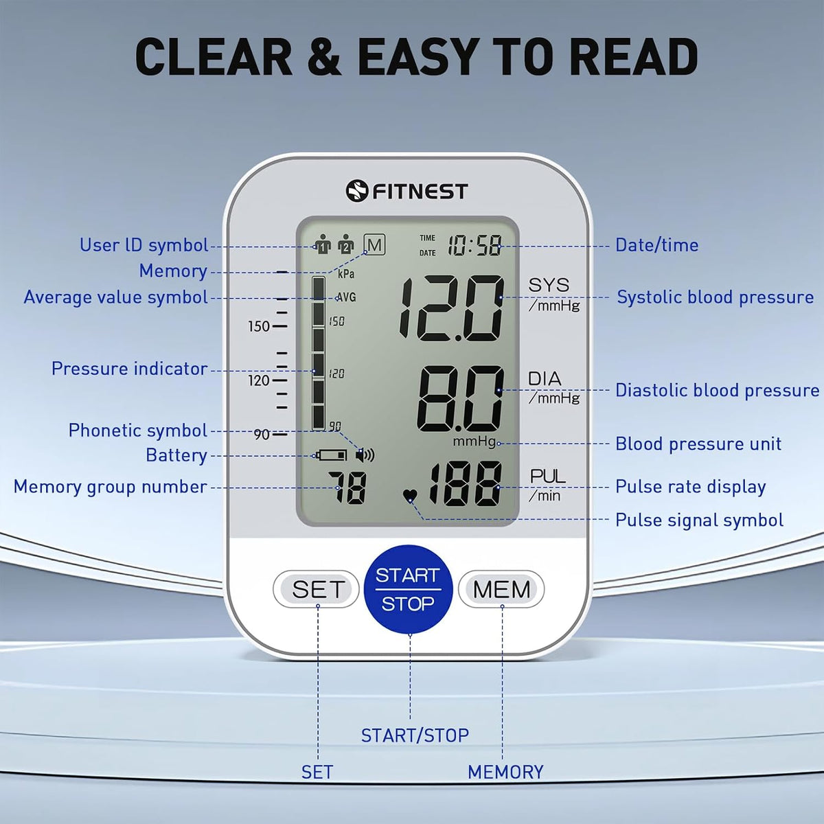 Blood Pressure Monitor, Automatic Digital Upper Arm BP Machine for Home Use