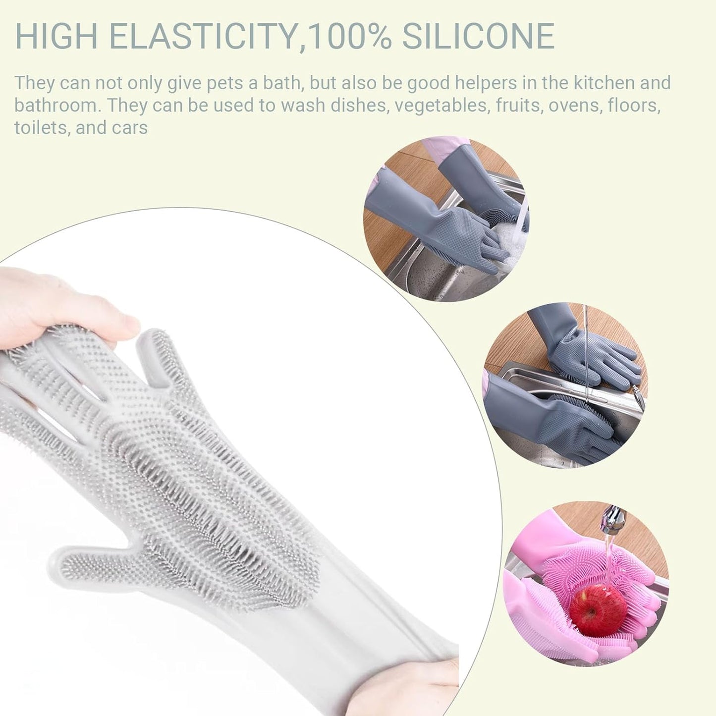 Silicone Gloves with Bristles — Pet Grooming & Care Gloves — Enhanced 5-Finger Massage Gloves