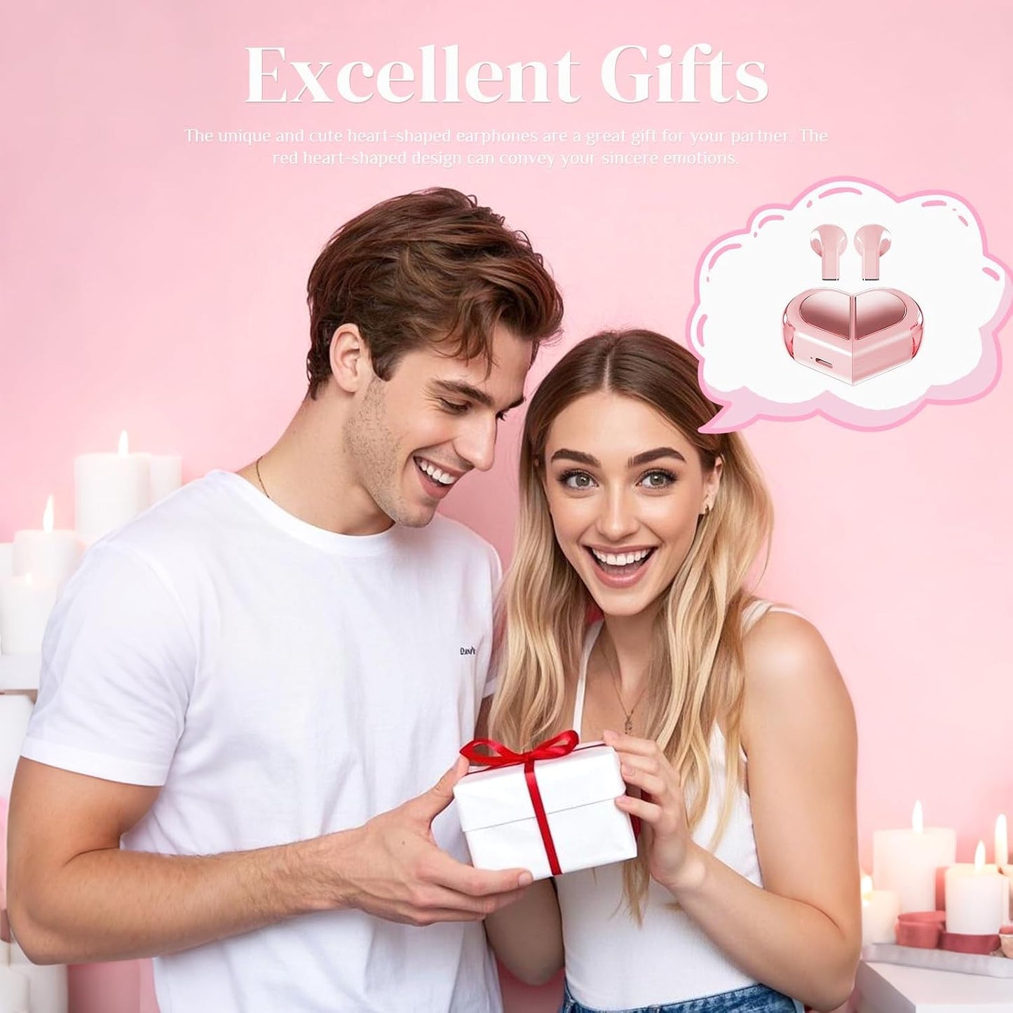 Heart Wireless Earphone, Cute Invisible Earbuds Wireless Bluetooth for Small Ears Canals