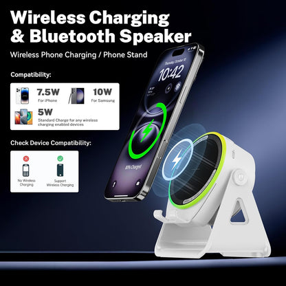 5-in-1 Bluetooth Speaker with Wireless Induction & Phone Holder, 5000mAh Battery, RGB Ambient Light