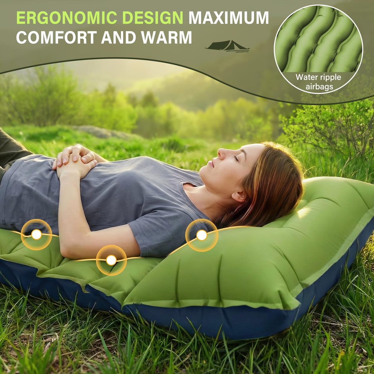Camping Sleeping Pad, Ultralight Camping Mat with Pillow