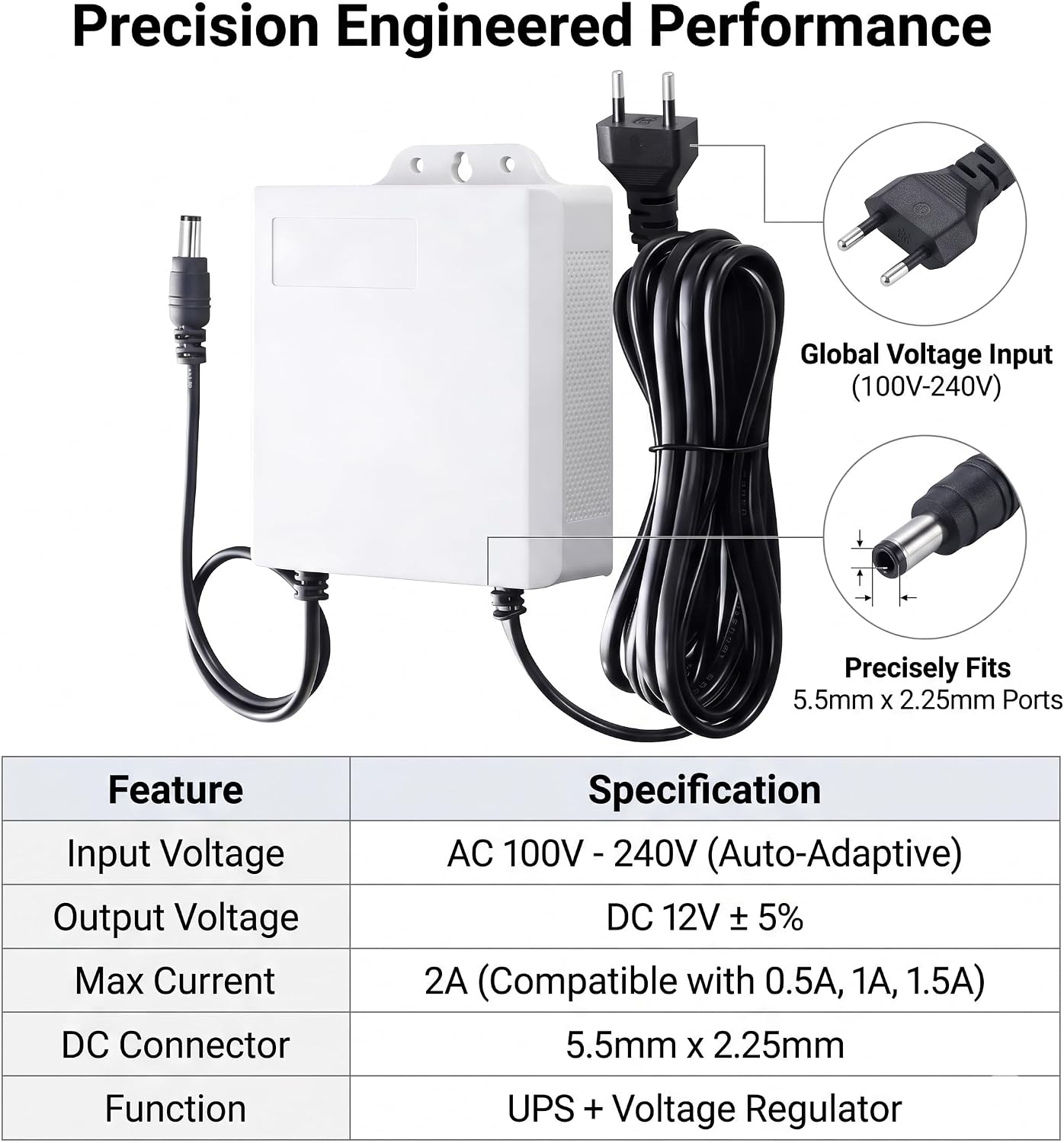 12V 2A Mini UPS Battery Backup, White Router UPS Uninterruptible Power Supply