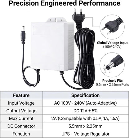 12V 2A Mini UPS Battery Backup, White Router UPS Uninterruptible Power Supply