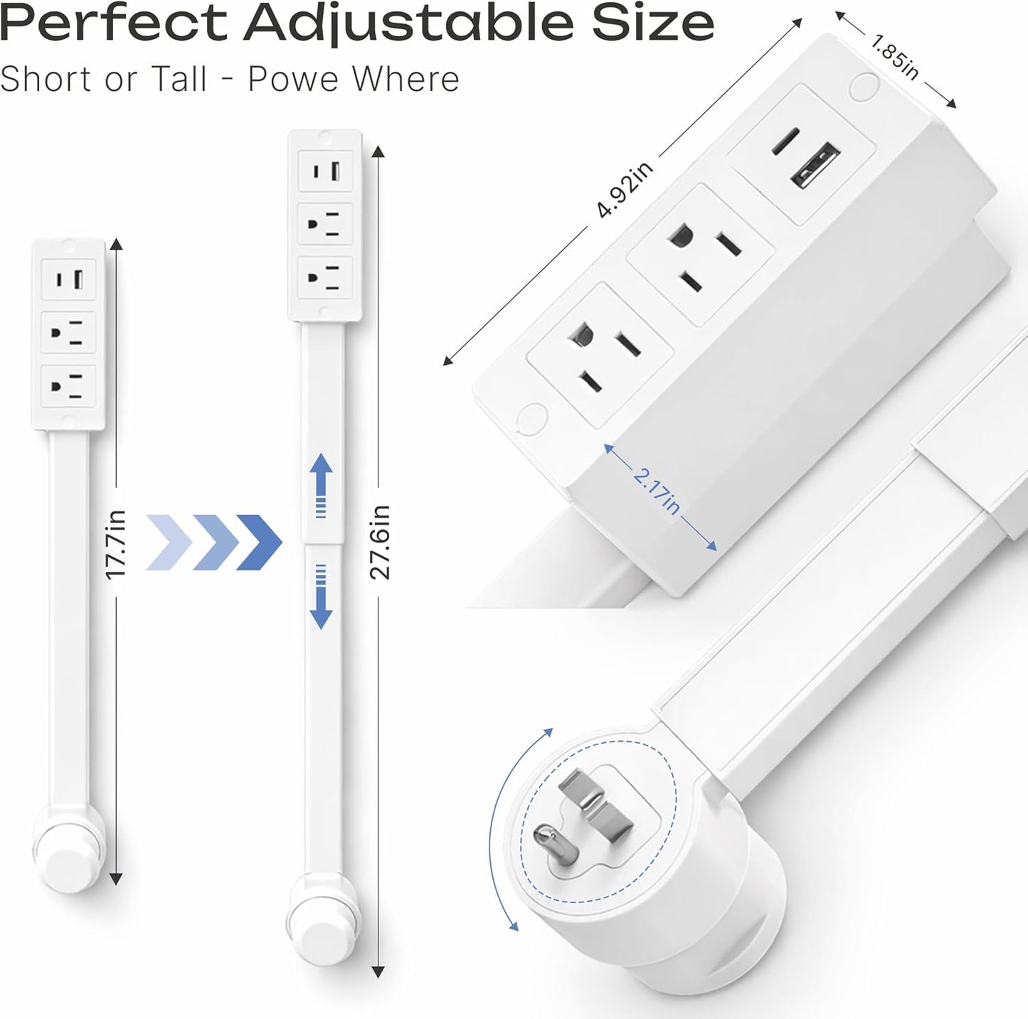 Outlet Extender Stick, Power Strip with 6 Outlets & 2 USB Ports