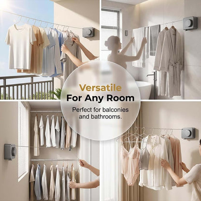 15Ft Retractable Wall Clothesline Hidden Indoor Drying Line