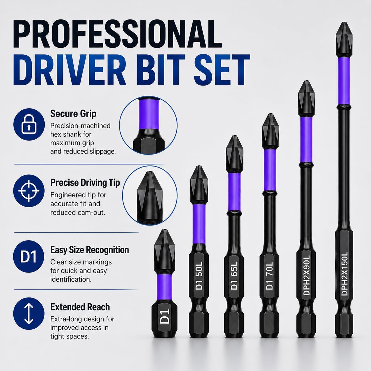 6Pcs PH2 Magnetic Anti-Slip Impact Bits,1/4" Hex Torsion Screwdriver Bits