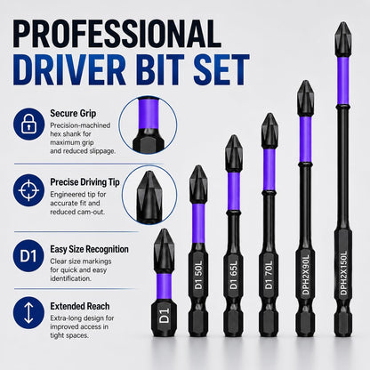 6Pcs PH2 Magnetic Anti-Slip Impact Bits,1/4" Hex Torsion Screwdriver Bits