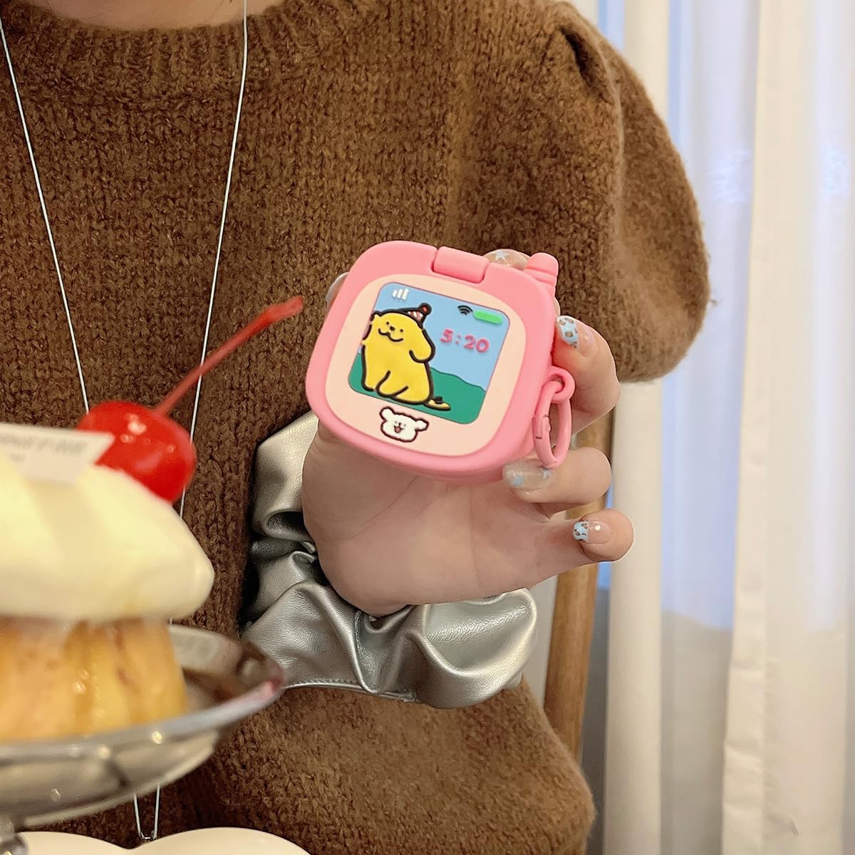 3D Kawaii Soft Silicone Makeup Mirror Puppy Retro Pink Cover For Airpods