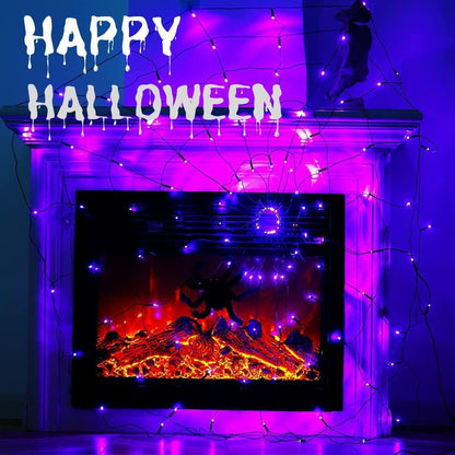 Halloween Decorations Spider Web Lights - 4FT Diameter 70 LEDs with Black Spider, Remote Control