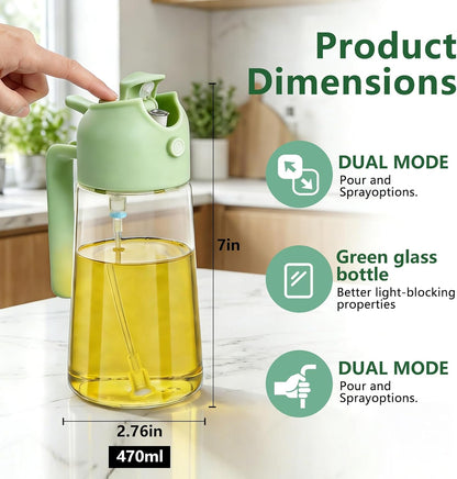 2 in 1 Olive Oil Spray for Cooking, 470ml/16oz Oil Dispenser for Kitchen and Home