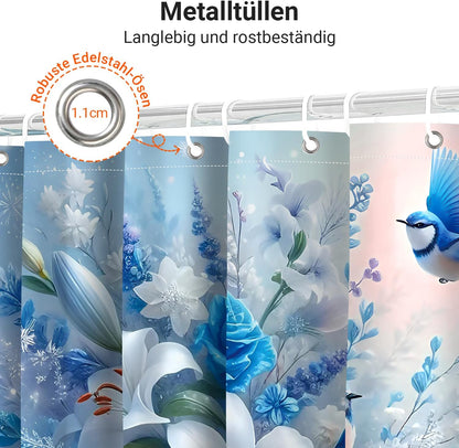 Blue Bird Shower Curtain, Weighted Hem, Anti-Mould, Water-Repellent, Washable with 12 Eyelets & Curtain Rings