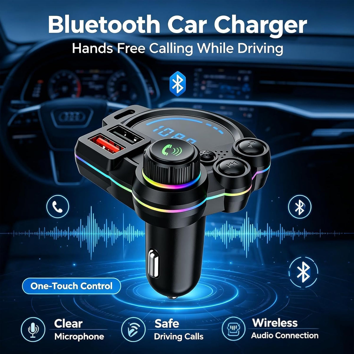 PD 30W Type-C Car Charger with Bluetooth,Car Charger with Bluetooth for Superior Audio and Hands Free Calling