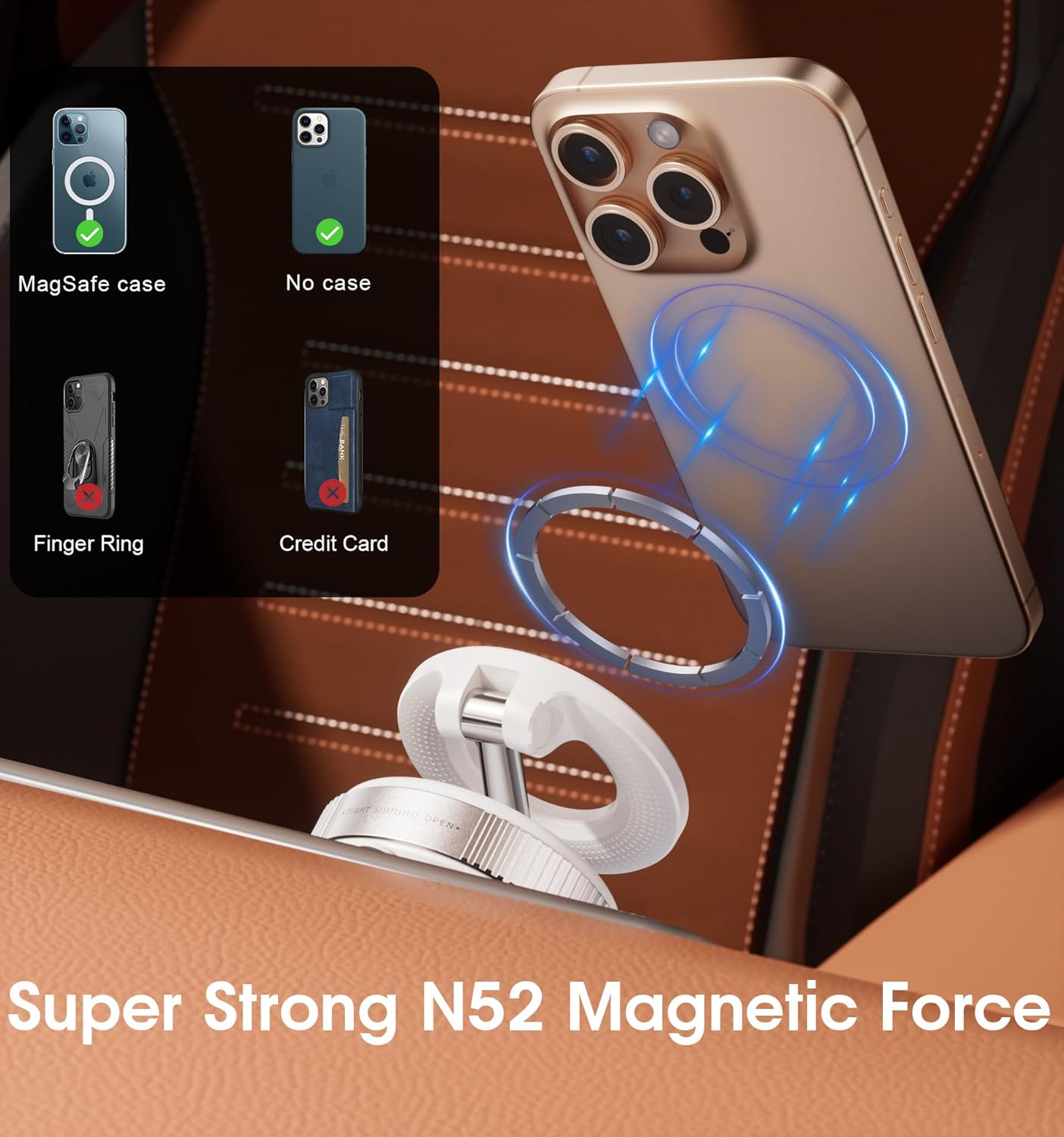 Strong Magnetic Car Phone Holder for MagSafe Ultra Vacuum Suction Cup Phone Mount 360°
