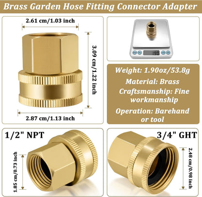 2 Pack Brass Garden Hose Adapter, Female to Female Hose Adapter Connector