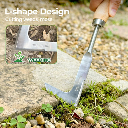 Crack Weeder, Stainless Steel L-Shaped Crevice Weeder Tool with Wood Handle