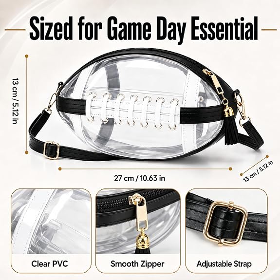 Personalized Crossbody Clear Stadium Bag | Adjustable Strap, Football Lace Accent