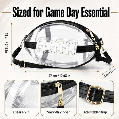Personalized Crossbody Clear Stadium Bag | Adjustable Strap, Football Lace Accent