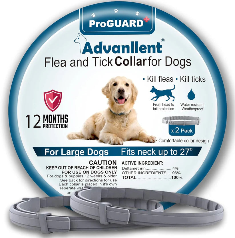 2 Collars Flea & Tick Prevention Collar For Dogs ,12 Months Prevention, One Size Fits All