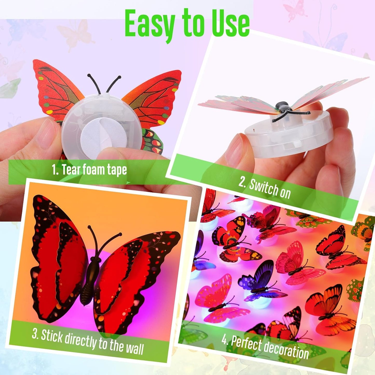 12Pcs LED Butterfly Night Lights 3D Glowing Butterfly Decoration