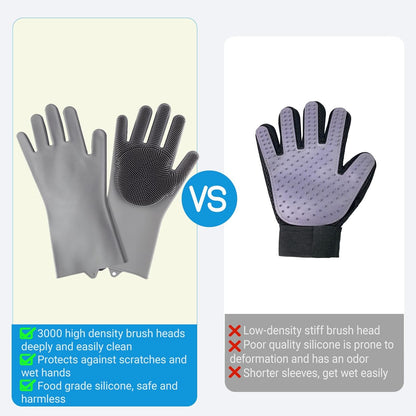 Silicone Gloves with Bristles — Pet Grooming & Care Gloves — Enhanced 5-Finger Massage Gloves