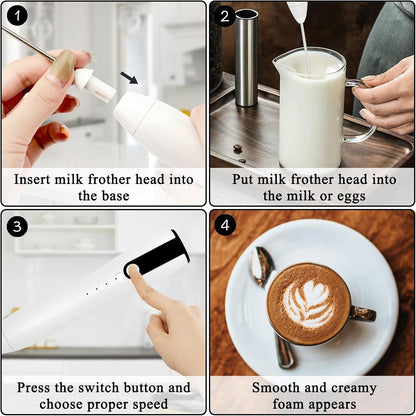 Double Whisk Milk Frother Handheld USB-C Rechargeable Electric Drink Mixer,3 Speeds Adjustable