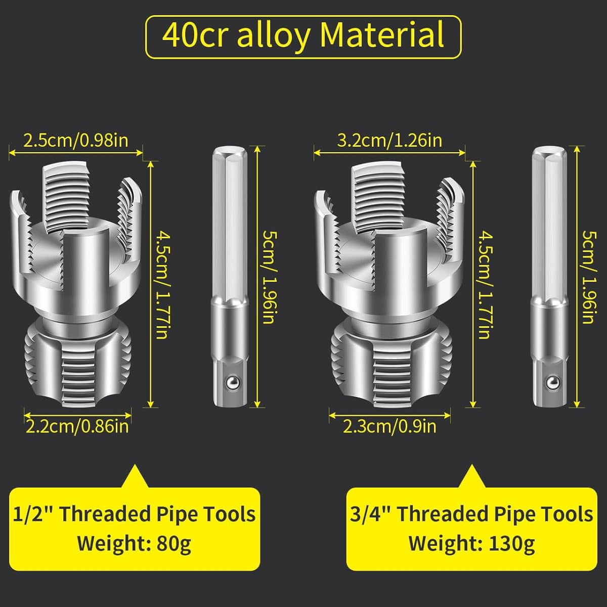 2PCS Internal & External Pipe Threading Tool 1/2'' & 3/4''